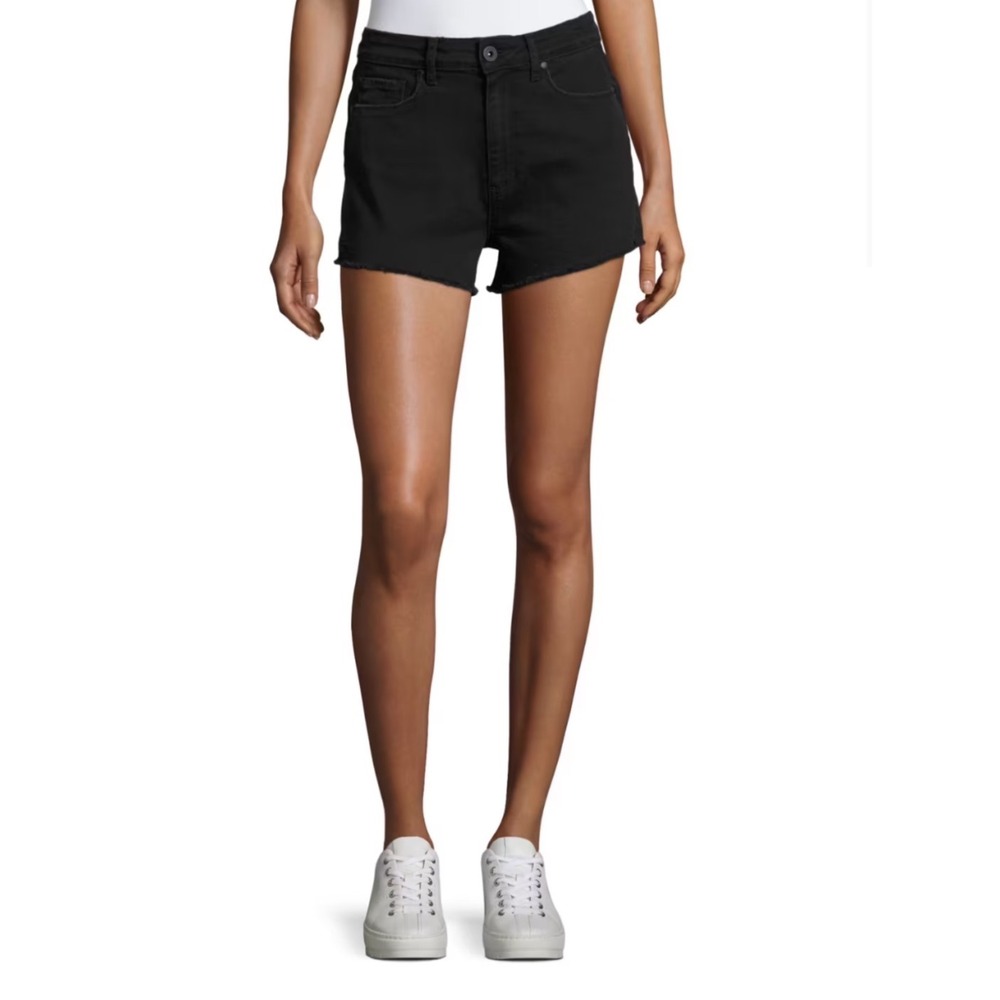 Paige Margot High Rise Denim Shorts Black Frayed Hem Size 27